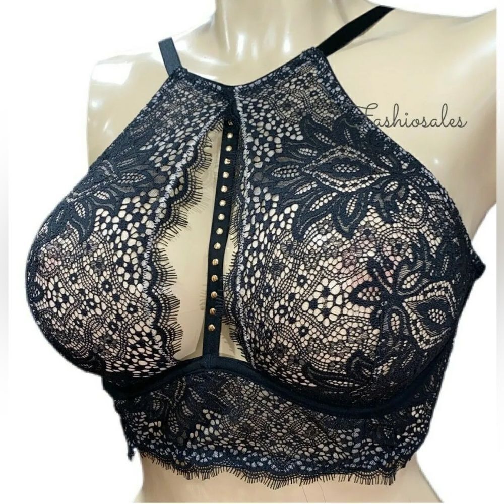 Victoria’s Secret Very Sexy Unlined Plunge High neck long line bra black